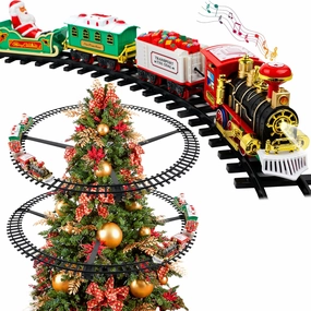 BELLOCHIDDO Christmas Train Sets for Around The Tree - Hanging Toy Train Set for Kids Ages 4-8 with Rails, Light and Sounds, Christmas Tree Train Sets Toy Gift for Boys Girls 3 4 5 6 7 Years Old