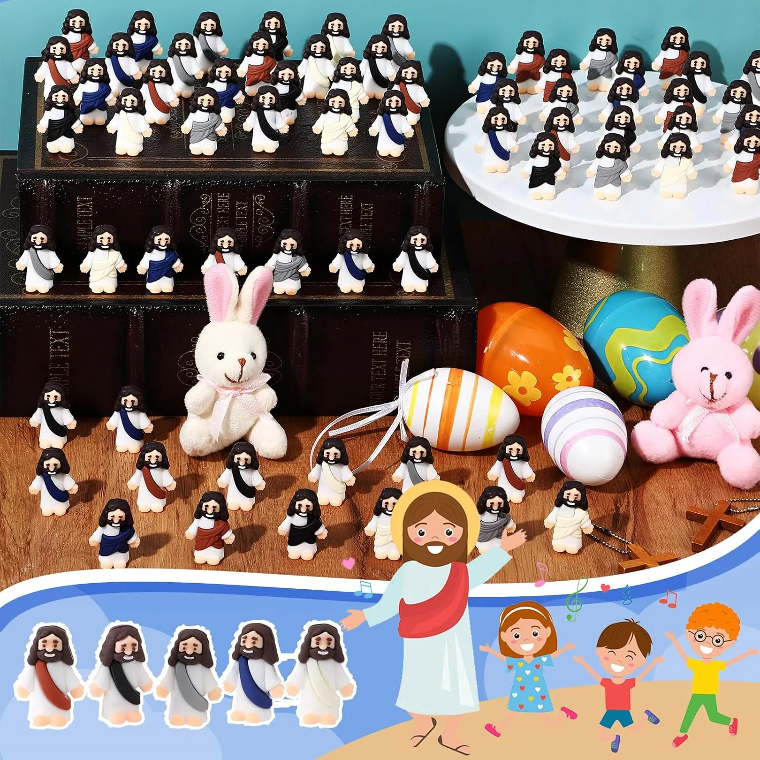 Bememo 100 Pcs Jesus Toys Little Jesus Figurine Miniature Jesus Doll Tiny Jesus Figurine to Hide and Seek Classic Religious Gifts for Easter Egg Stuffers(Retro Color)