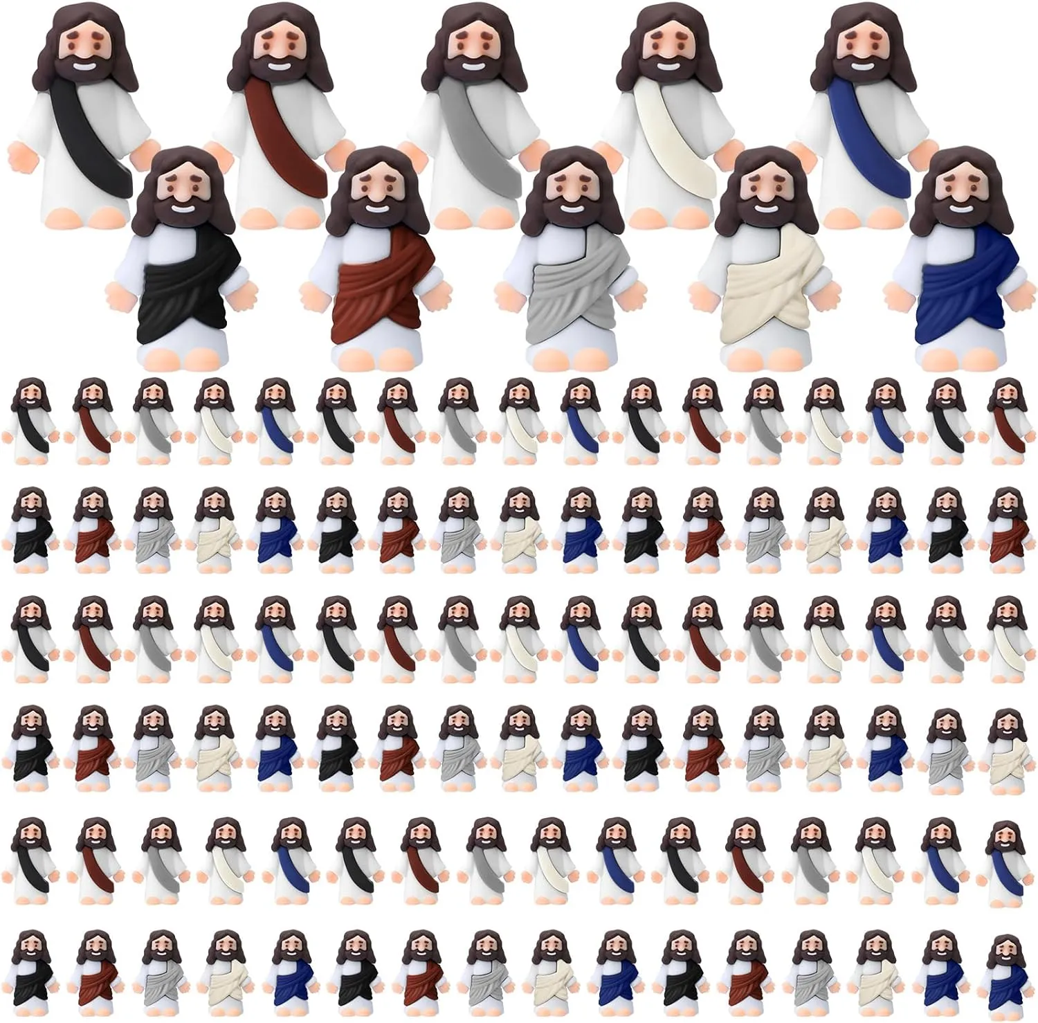 Bememo 100 Pcs Jesus Toys Little Jesus Figurine Miniature Jesus Doll Tiny Jesus Figurine to Hide and Seek Classic Religious Gifts for Easter Egg Stuffers(Retro Color)