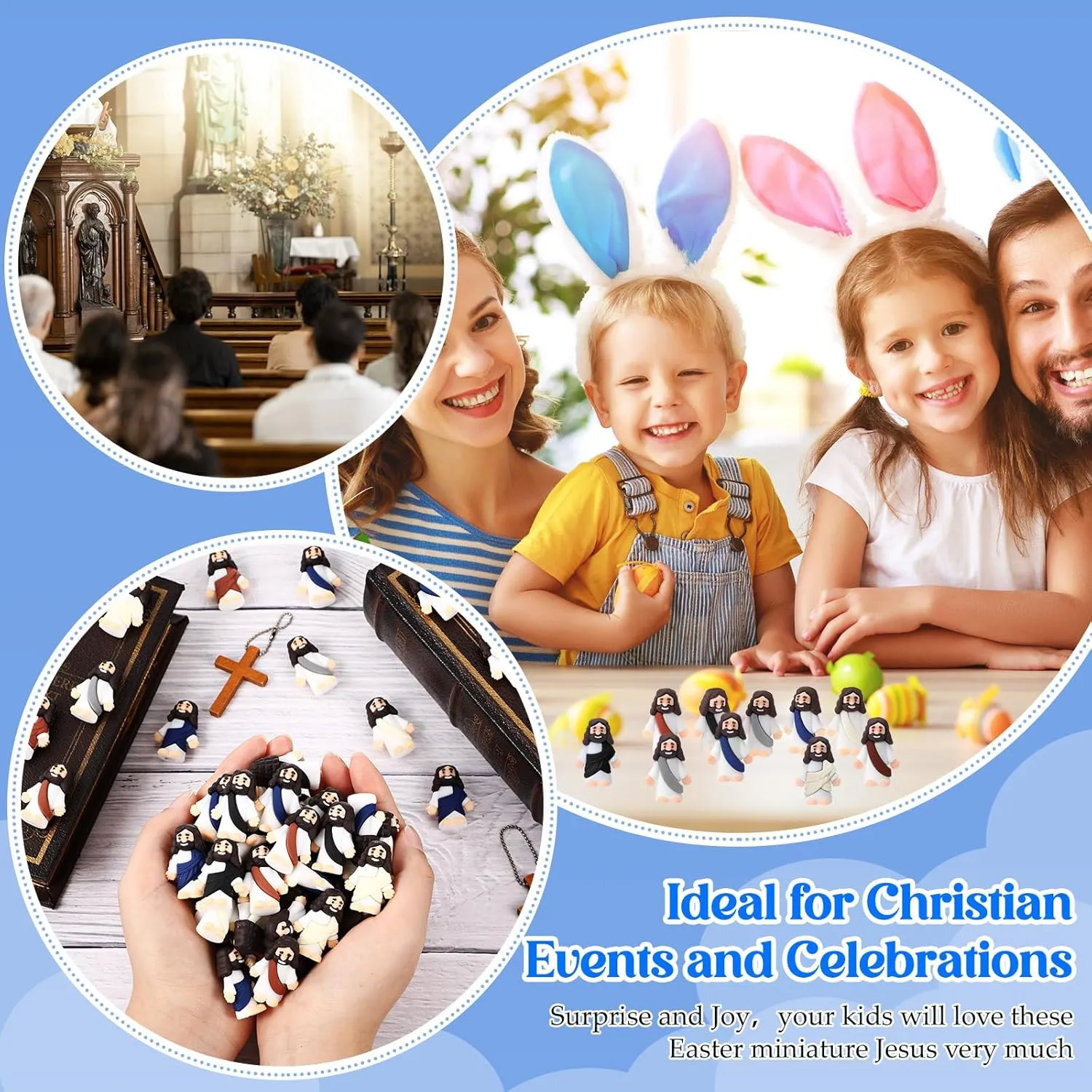 Bememo 100 Pcs Jesus Toys Little Jesus Figurine Miniature Jesus Doll Tiny Jesus Figurine to Hide and Seek Classic Religious Gifts for Easter Egg Stuffers(Retro Color)