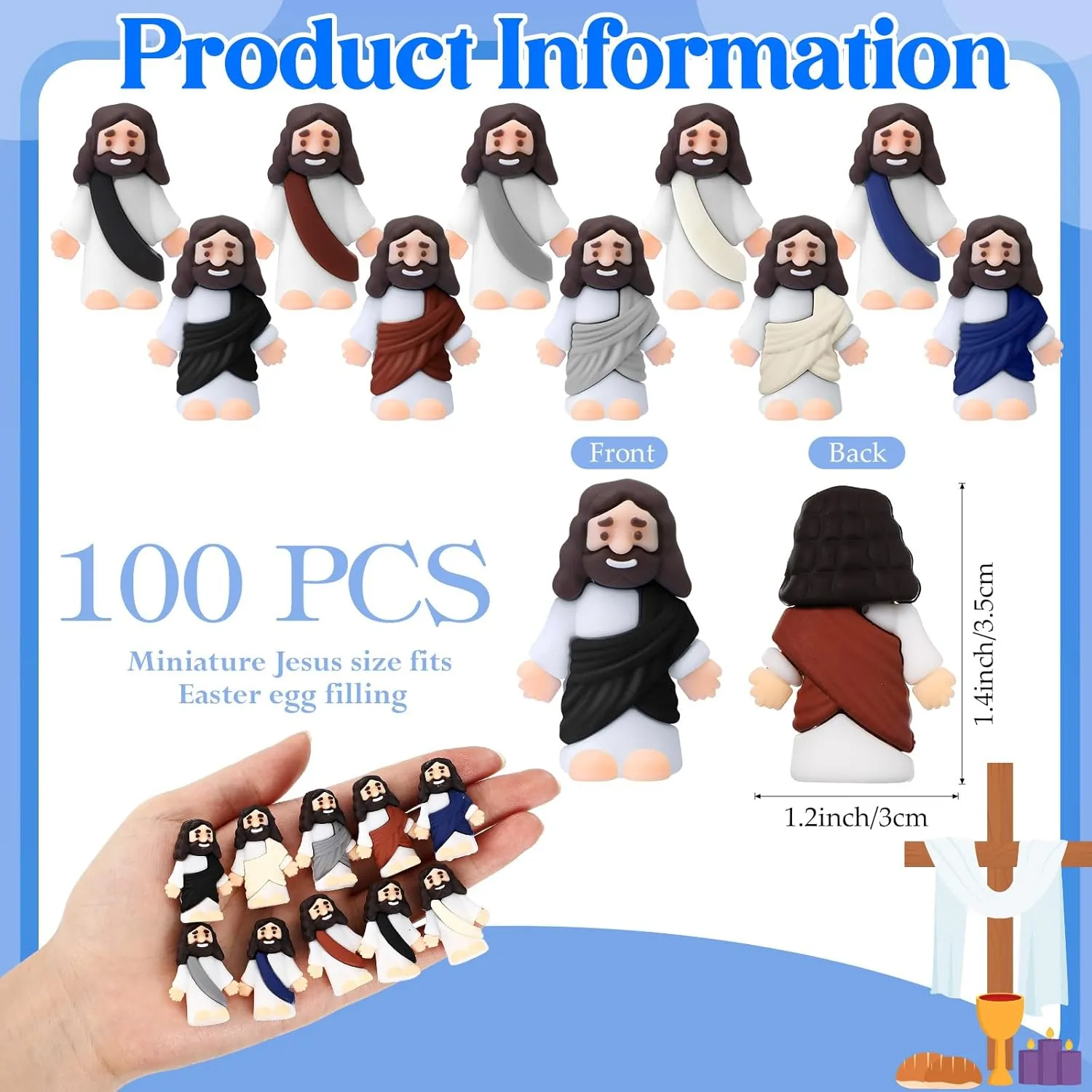 Bememo 100 Pcs Jesus Toys Little Jesus Figurine Miniature Jesus Doll Tiny Jesus Figurine to Hide and Seek Classic Religious Gifts for Easter Egg Stuffers(Retro Color)