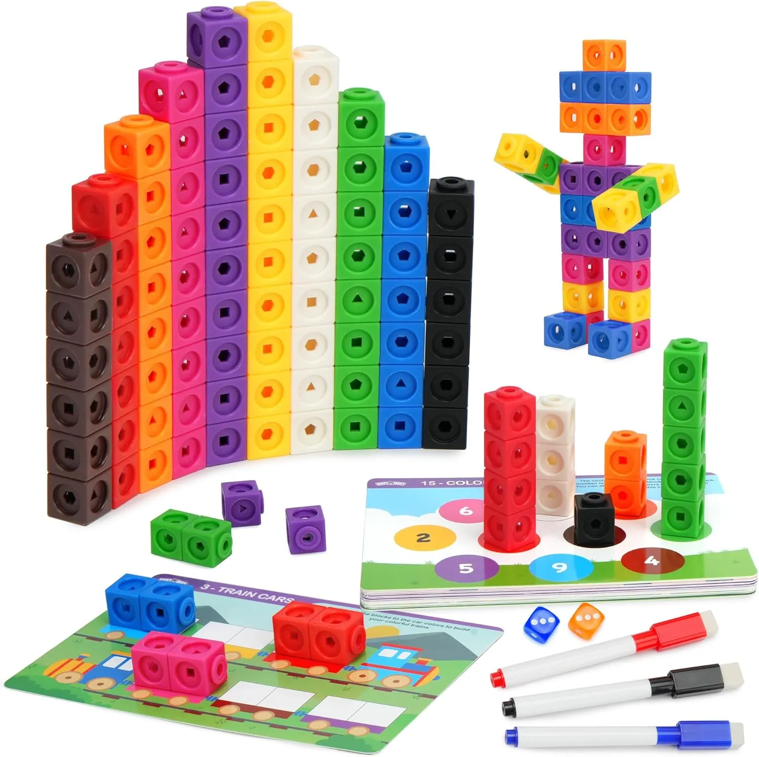 BenBen Math Manipulatives Blocks, 100pcs Number Counting Cubes, with 15 Game Cards & Storage Bag, 3-8 yrs Kids STEM Educational Toys, Homeschool Preschool Kindergarden Learning Activity Supplies