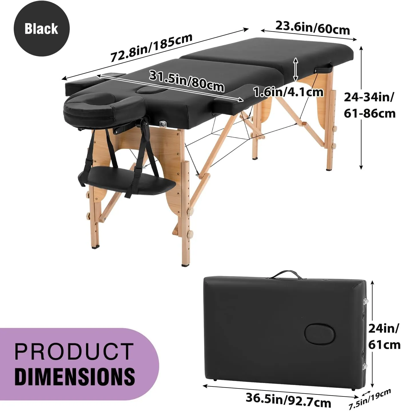 BestMassage Massage Bed Portable Massage Table 24 in Wide Lash Bed Heigh Adjustable 2 Folding with Non-Woven Bag for Spa Footmassage Facial CareSpa Tattoo