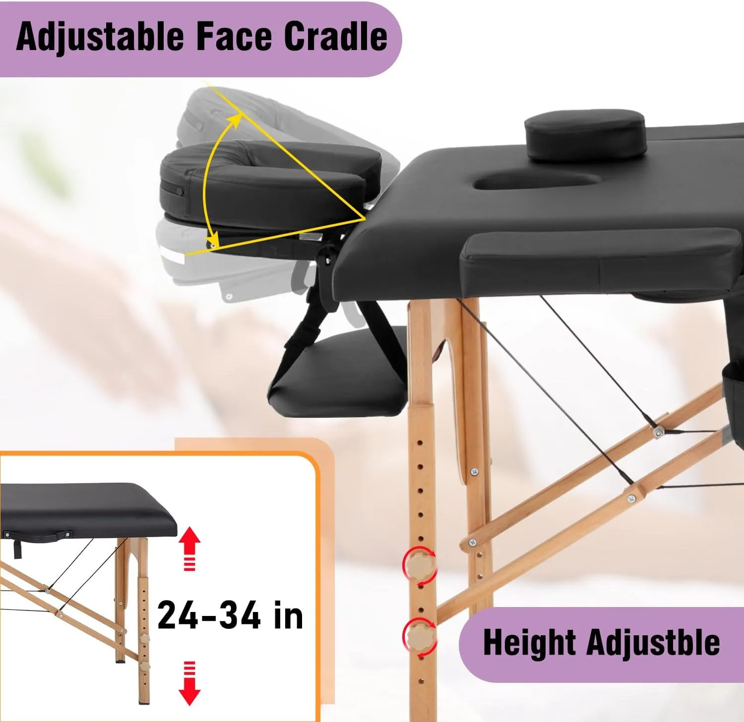 BestMassage Massage Bed Portable Massage Table 24 in Wide Lash Bed Heigh Adjustable 2 Folding with Non-Woven Bag for Spa Footmassage Facial CareSpa Tattoo