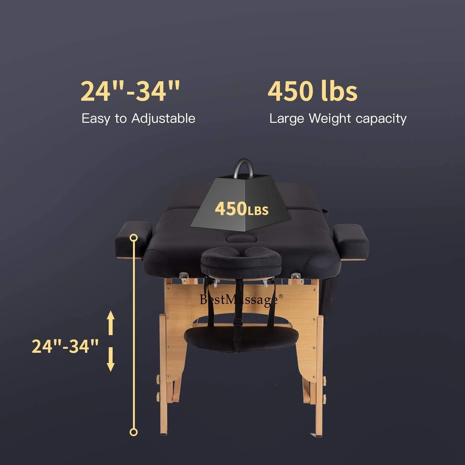 BestMassage Massage Bed Portable Massage Table 28 inche Wide Lash Bed Heigh Adjustable PU Leather 2 Folding with Towel Hanger Oil Pouch Half Bolster Round Bolster Non-Woven Bag