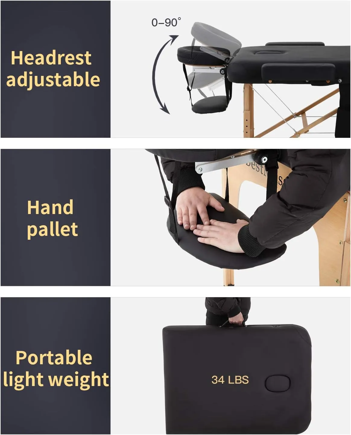 BestMassage Massage Bed Portable Massage Table 28 inche Wide Lash Bed Heigh Adjustable PU Leather 2 Folding with Towel Hanger Oil Pouch Half Bolster Round Bolster Non-Woven Bag