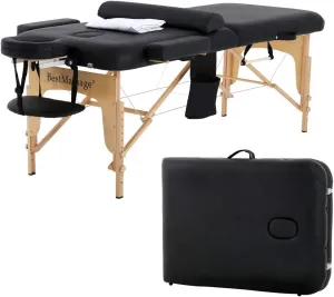 BestMassage Massage Bed Portable Massage Table 28 inche Wide Lash Bed Heigh Adjustable PU Leather 2 Folding with Towel Hanger Oil Pouch Half Bolster Round Bolster Non-Woven Bag