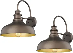 Bestshared Outdoor Gooseneck Barn Light Outdoor Wall Sconce Farmhouse Exterior Wall Mount Light Vintage Wall Lighting Fixture Industrial Front Door Wall Lantern (ORB Gold, 2pack)