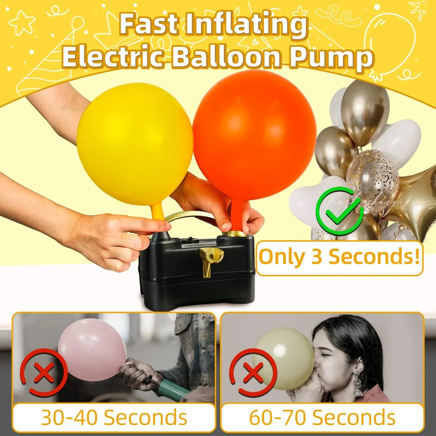 Bezente Balloon Pump Electric, Portable Balloon Inflator Pump Electric Air Pump for Balloons Dual Nozzle Electric Balloon Pump for Birthday Wedding Graduation Party Decorations