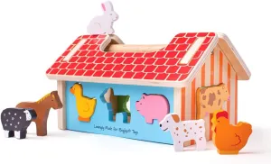 Bigjigs Toys Farm House Shape Sorter - Classic Wooden Toy with 8 Animal Shapes, BB108