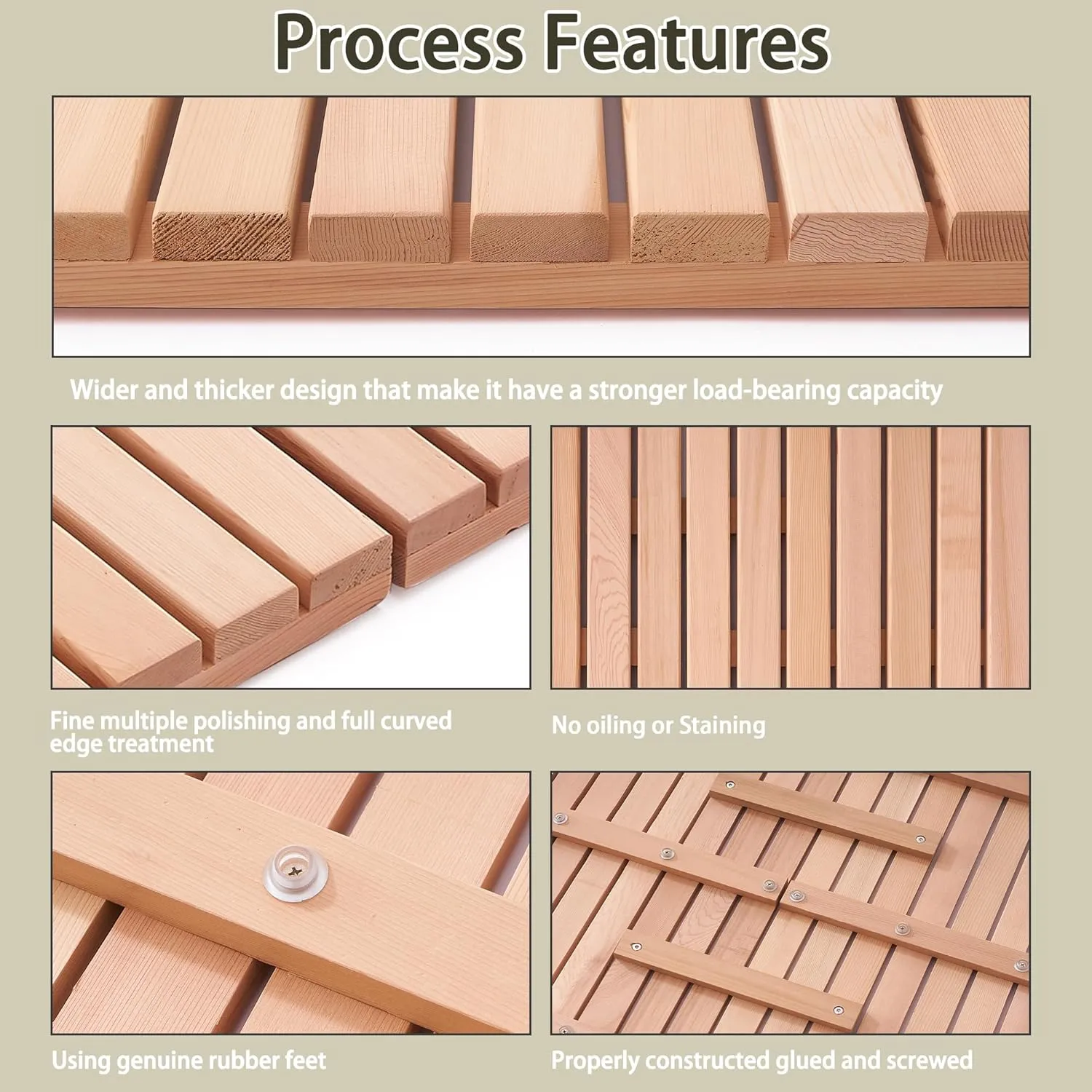 bingaai Cedar Wood Bath Mat 48 × 23.6 in, Wooden Bath Mats, Cedar Wood Shower Mat, Shower Stall Mat Non-Slip for Bathroom Bathtub Spa Sauna Garden Home, Wooden Floor Mat Large for Indoor and Outdoor