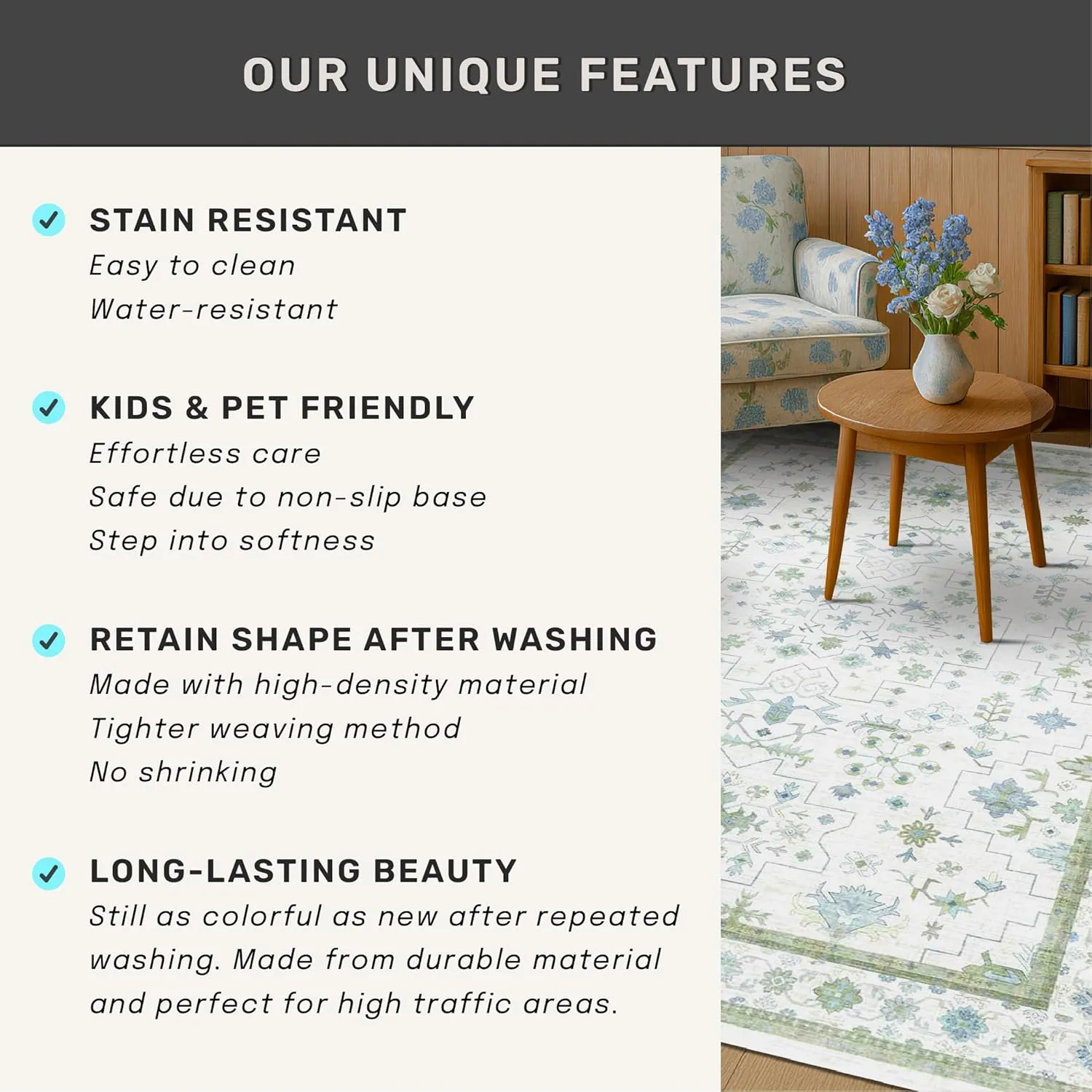 Blue and Green 2x6 Boho Bathroom Runner - Modern Vintage Eclectic Floral Pastel Geometric Oushak Runners, Washable Low Pile Non Slip Small Area Rugs for Kitchen, Hallway, Bedroom, Laundry, Powder Room