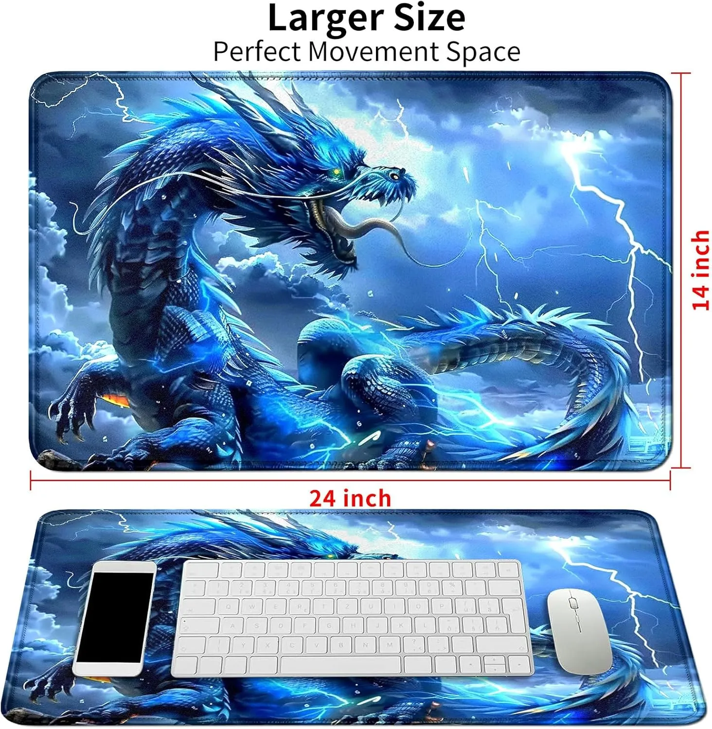 Blue Dragon Card Mat for MTG & TCG Playmat Mouse Pad,23.6" x 13.8" Game Mat Trading Card Game Playmats Table Mat Perfect for Card Games Video Games Computer Office