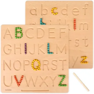 BLUE GINKGO Alphabet Tracing Board – Double-Sided Wooden Montessori Letter Board for Preschool and Toddler Learning, Uppercase and Lowercase Letters (11.4 x 11.4 Inches)