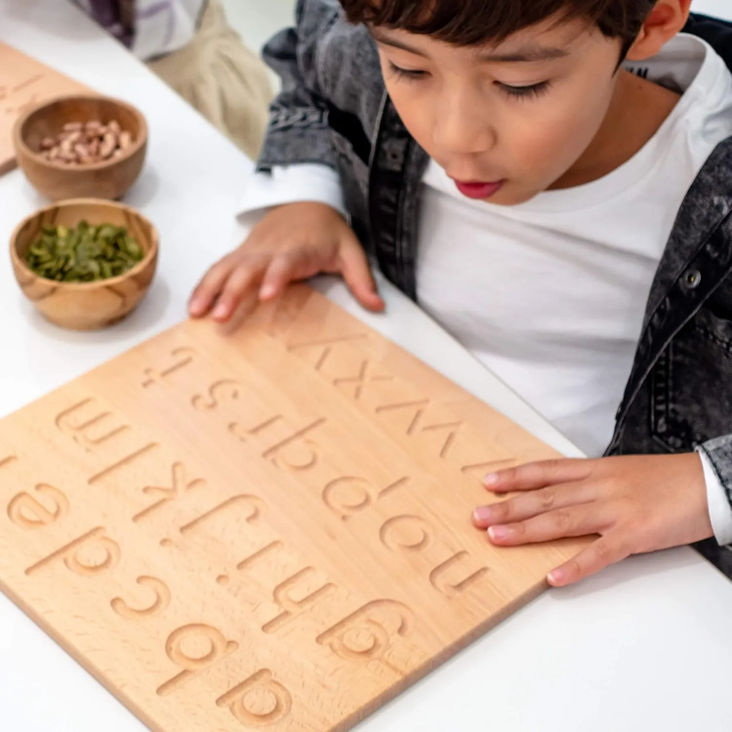 BLUE GINKGO Alphabet Tracing Board – Double-Sided Wooden Montessori Letter Board for Preschool and Toddler Learning, Uppercase and Lowercase Letters (11.4 x 11.4 Inches)