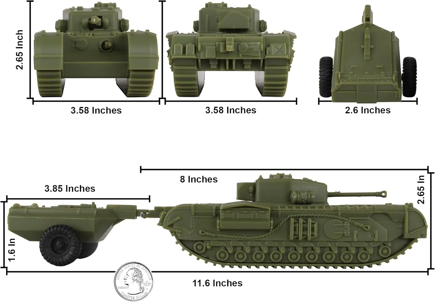 BMC CTS WW2 British Churchill Crocodile Tank - OD Green 1:38 Plastic Army Vehicle
