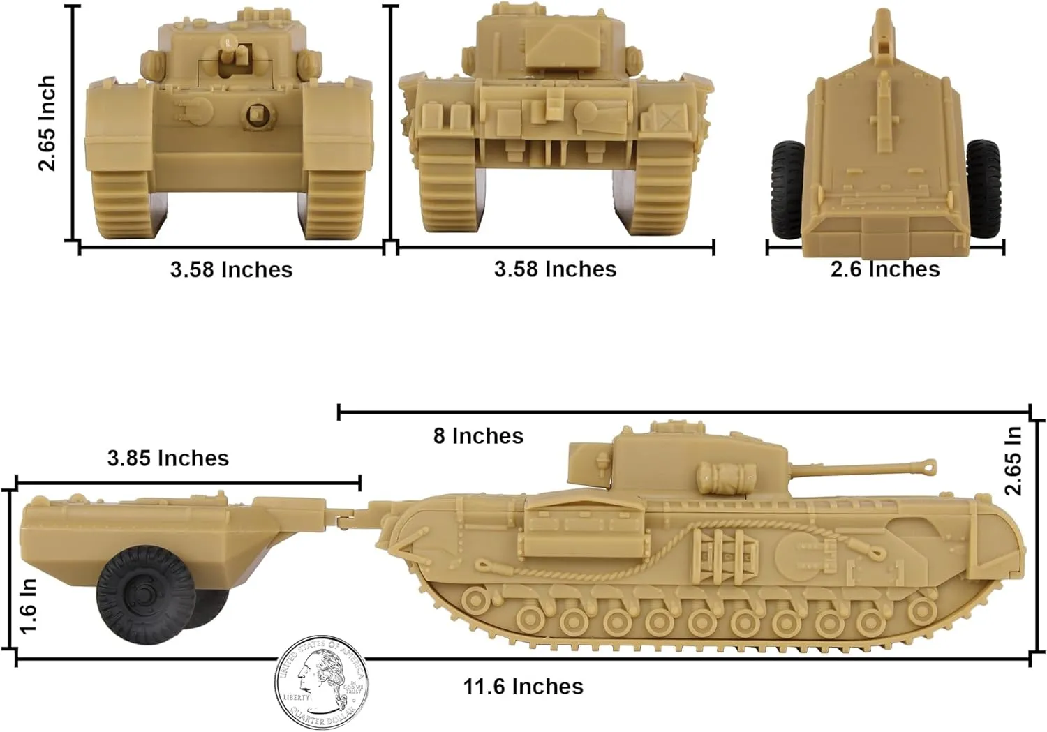 BMC CTS WW2 British Churchill Crocodile Tank - Tan 1:38 Plastic UK Army Vehicle