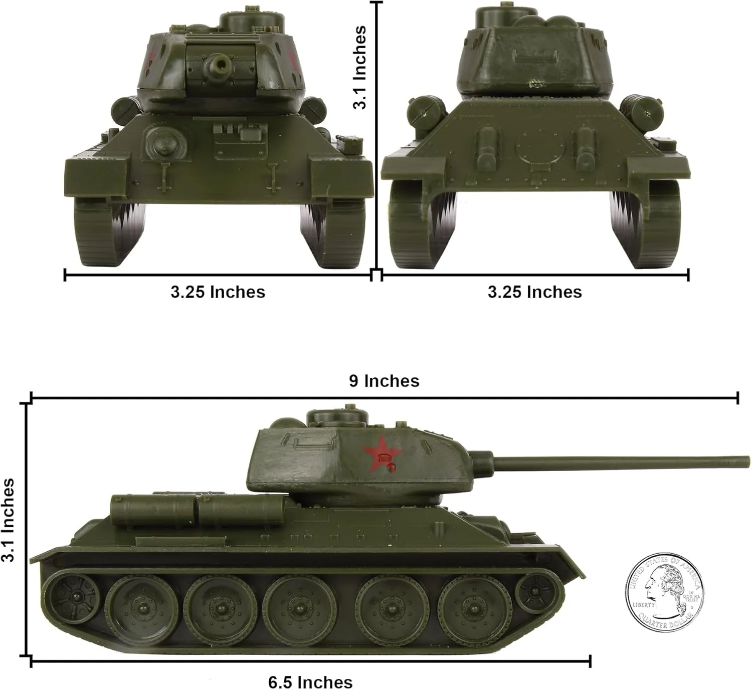 BMC CTS WW2 Soviet T-34 Tank - Olive-Green 1:40 Russian T34 Plastic Army Vehicle