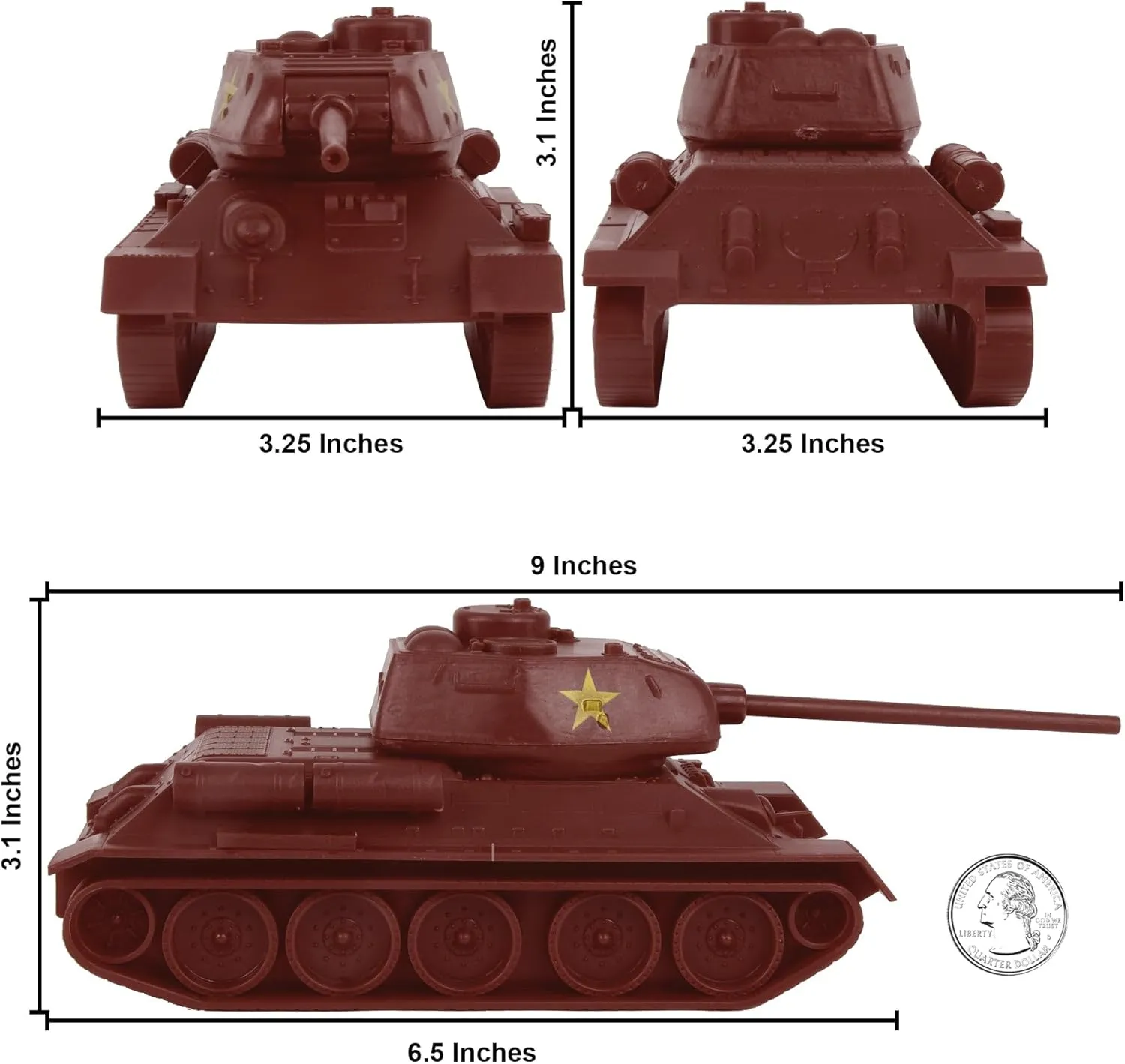 BMC CTS WW2 Soviet T-34 Tank - Rust-Brown 1:40 Russian T34 Plastic Army Vehicle