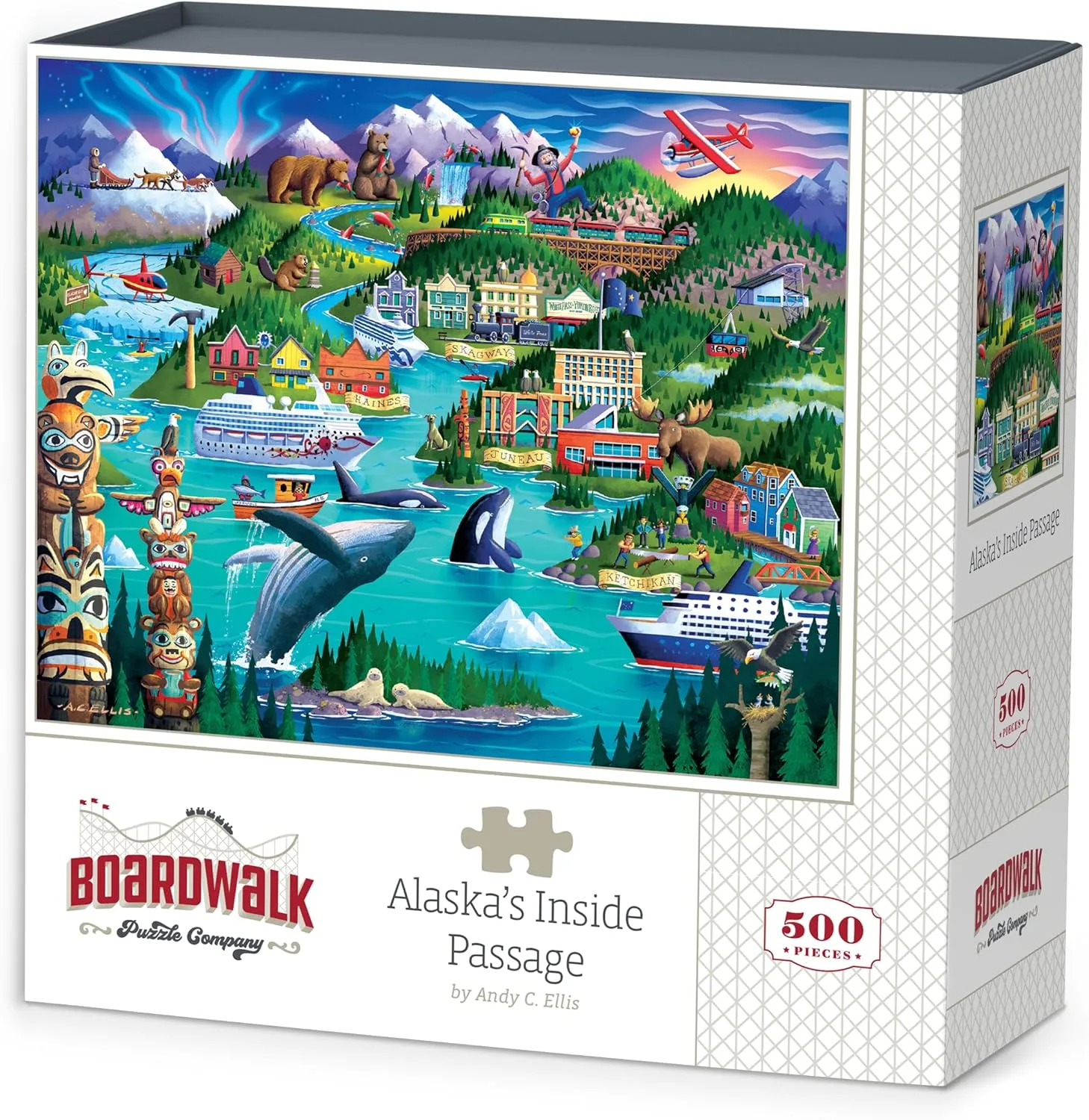 Boardwalk Puzzles Alaska's Inside Passage, 500 Piece Jigsaw Puzzle for Adults, Made in USA