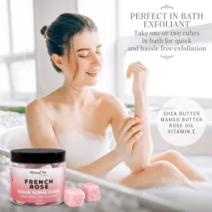 Body Scrub Exfoliator - 12oz FRENCH ROSE Sugar scrub cubes w/Mango Butter & Shea butter, Shower Bombs Aromatherapy, Shower Steamers with Organic Essential Oils for Vaporizing Steam Spa