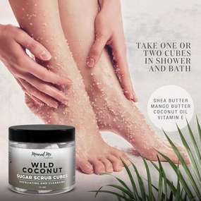 Body Scrub Exfoliator - 12oz COCONUT Sugar scrub cubes w/Mango Butter & Shea butter- Ultra Hydrating & Moisturizing, Shower Bombs Aromatherapy, Shower Steamers w/Organic Essential Oils for Steam Spa