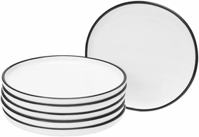 BonNoces 6-inch Small Porcelain Appetizer Plates, White with Black Edges Dinner Side Dishes Serving Plate, Dessert, Salad, Snacks Plate, Set of 6