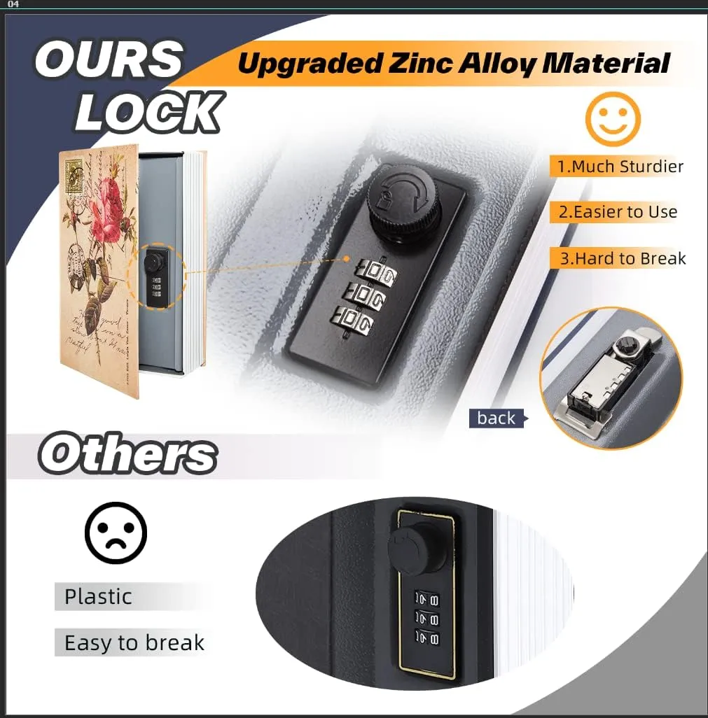Book Safe Box Lock Rose: Ohuhu Secret Book Box Diversion Combination Secret Compartment Small Safes for Home Portable Book Box - Great for Money Store Jewelry and Passport Storage