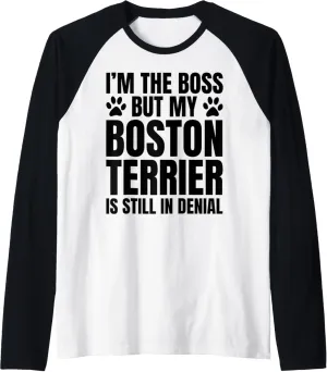 Boston Terrier Dog Owner But My Bostie Is Funny Quote Raglan Baseball Tee