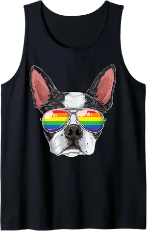 Boston Terrier Gay Pride LGBT Rainbow Flag Sunglasses LGBTQ Tank Top