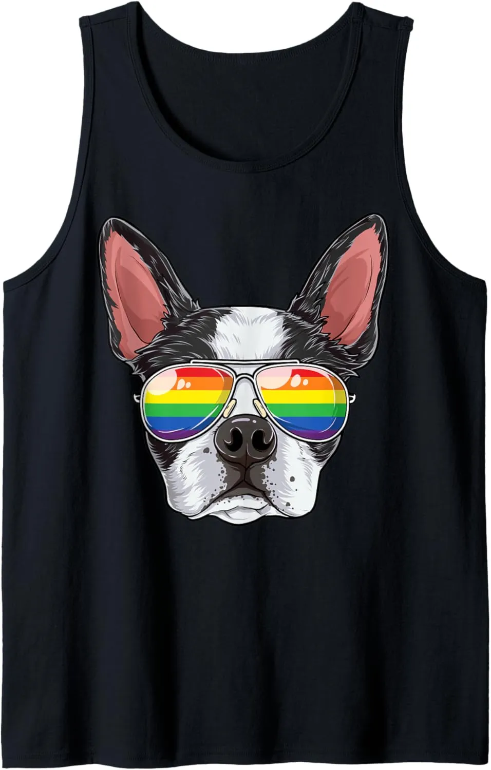 Boston Terrier Gay Pride LGBT Rainbow Flag Sunglasses LGBTQ Tank Top