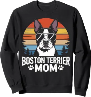 Boston Terrier Mom Retro Sunset Dog Lover Gift Sweatshirt