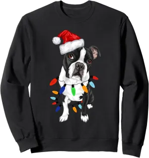Boston Terrier Santa Christmas Lights Xmas Dog Lover Gift Sweatshirt