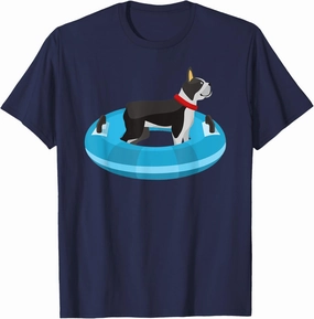 Boston Terrier Dog Floating River Shirt, Puppy Tubing Tee