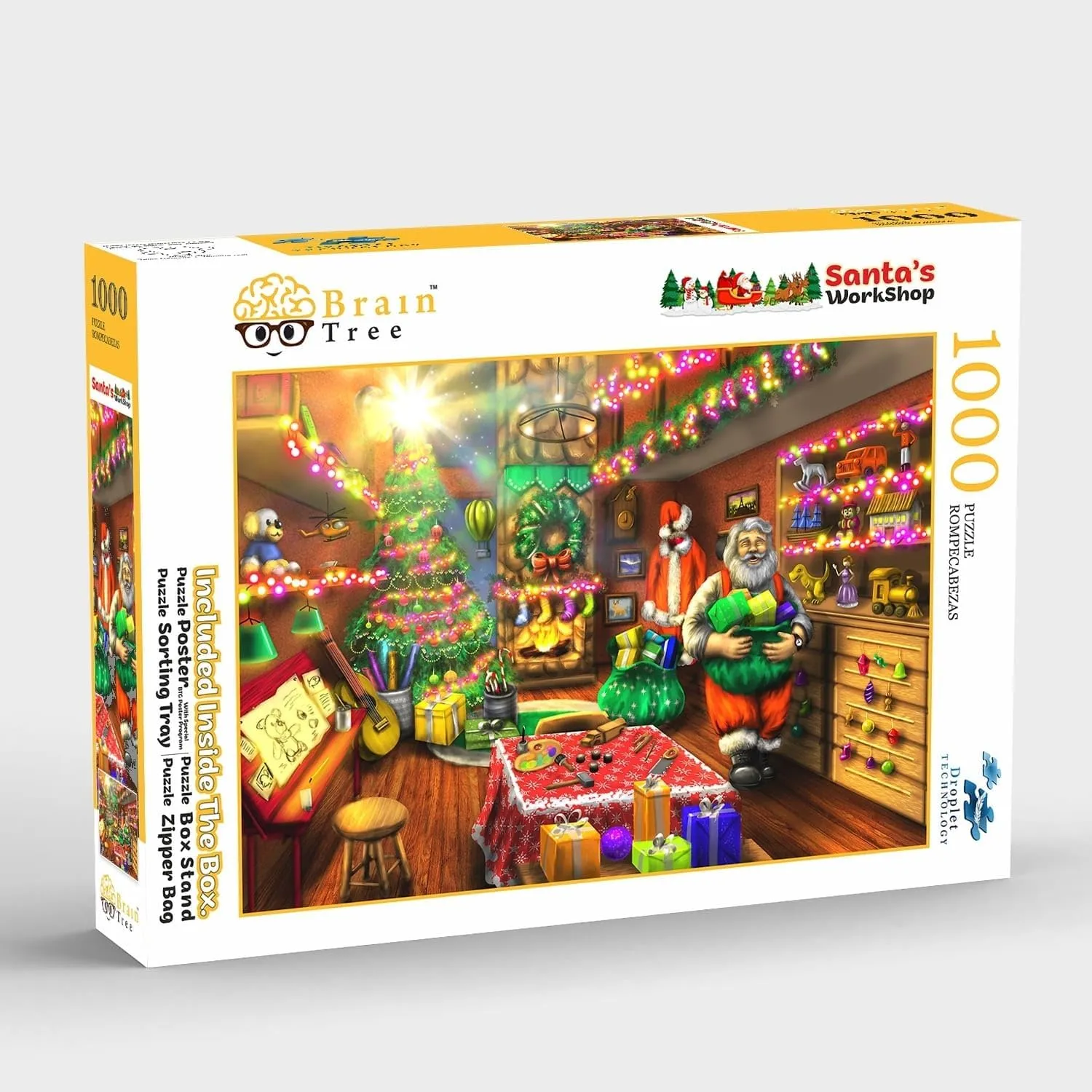 Brain Tree - Santa's Workshop 1000 Piece Puzzle for Adults - Unique Puzzles for Adults 1000 Pieces and up with Droplet Technology for Anti Glare & Soft Touch - 27.5”Lx19.5”W