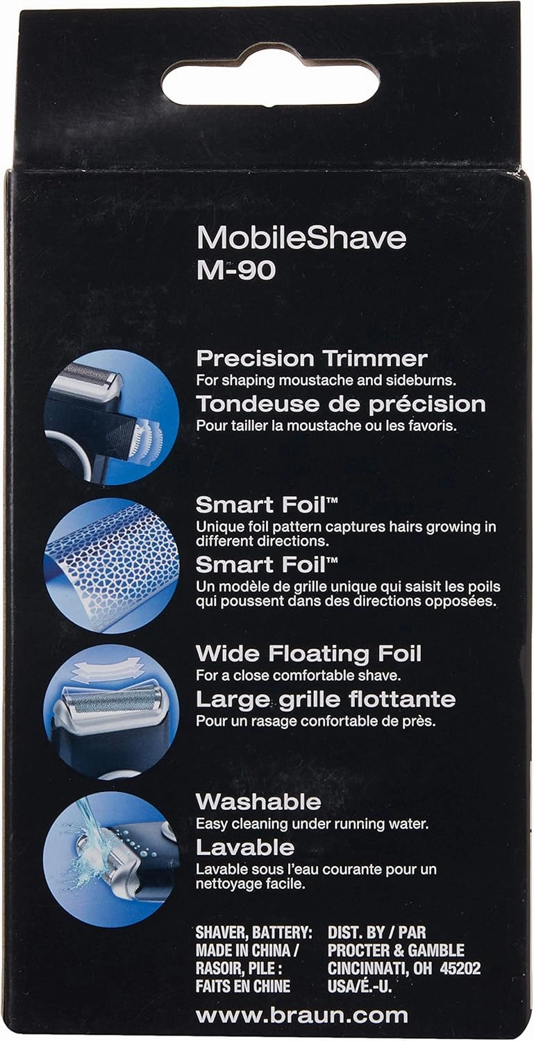Braun Electric Razor for Men, M90 Mobile Electric Shaver, Precision Trimmer, Washable