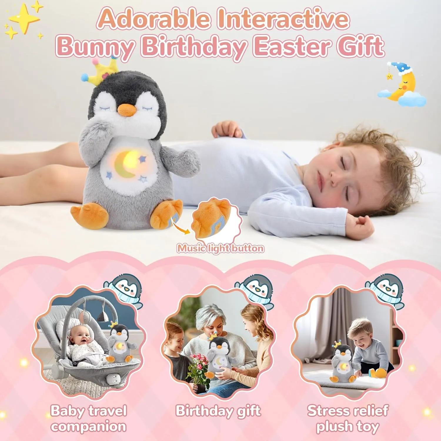 Breathing Stuffed Animal, Soothe Snuggle Penguin Plush, Sleep Buddy Soothing Breathing Stuffed Penguin for Anxiety Adults and Kids, Penguin Plushie with Realistic Breathing and Lights Music