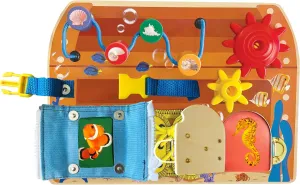 Brilliant Baby - Ocean Busy Board | Toddler & Baby Learning Toy | Interactive Wooden Ocean Toy | Educational & Fun Busy Board