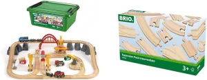 Brio 33097 Cargo Railway Deluxe Set | 54 Piece Train Toy with Accessories and Wooden Tracks for Kids Age 3 and Up & World Expansion Pack Intermediate | Wooden Train Tracks for Kids Age 3 and Up