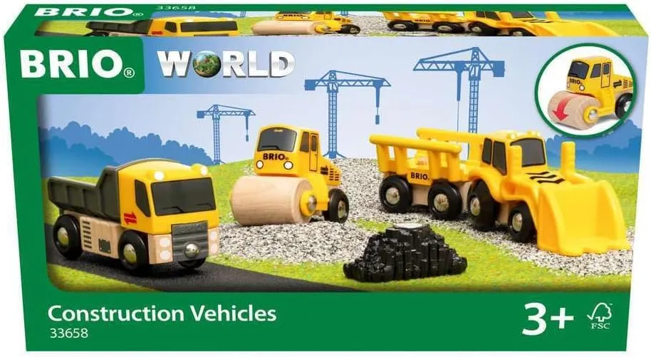 BRIO Construction Vehicles - Premium Wooden Toy Train Set | Fun and Educational | Easy Magnetic Couplings | FSC Certified Wood | Ideal Christmas or Birthday Gift