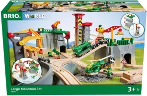 BRIO World Cargo Mountain Set - 49-Piece FSC-Certified Wood Train Set & Accessories - Compatible with All BRIO Railway Sets - Includes Crane, Helicopter, Caves & More - Fun Play for Kids Ages 3 & Up