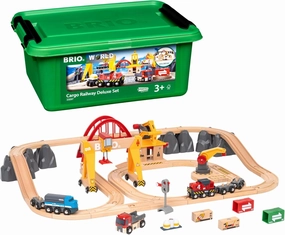 BRIO 33097 Cargo Railway Deluxe Set - 54 Piece Interactive Train Toy | Enhanced Wooden Tracks | Perfect for Kids Age 3 and Up | Compatible with All BRIO Railway Sets | FSC Certified Wood