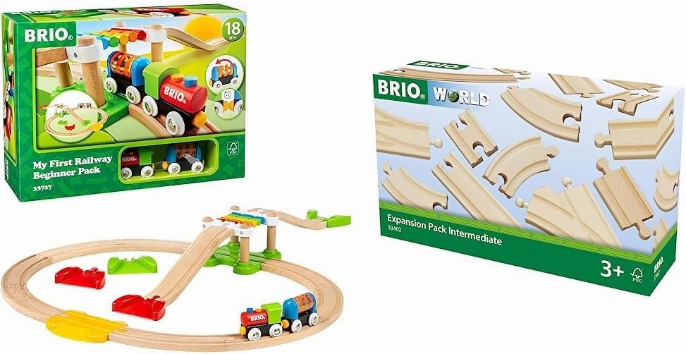 Brio My First Railway – 33727 Beginner Pack | Wooden Toy Train Set for Kids Age 18 Months and Up & World 33402 Expansion Pack Intermediate | Wooden Train Tracks for Kids Age 3 and Up