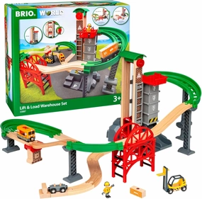 BRIO World 33887 Lift & Load Warehouse Set | 32 Piece Kids Train Toy Set with Wooden Tracks and Accessories | Interactive Design | FSC Certified Wood | for Ages 3 and Up