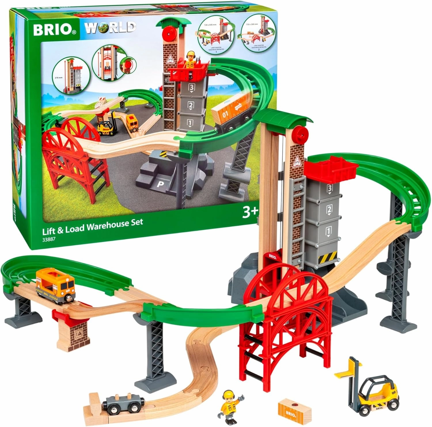 BRIO World 33887 Lift & Load Warehouse Set | 32 Piece Kids Train Toy Set with Wooden Tracks and Accessories | Interactive Design | FSC Certified Wood | for Ages 3 and Up