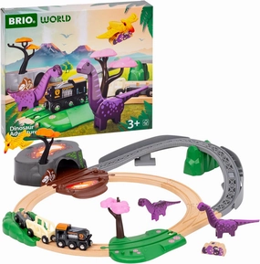 BRIO World Dinosaur Adventure Set - 21-Piece FSC-Certified - Wood Train Set & Accessories - Works with All BRIO Railway Sets - Dinosaur Train Engine, 2 Wagons, Dinosaurs, Tracks & More - Ages 3 