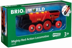 BRIO World Mighty Red Action Locomotive - Battery-Operated Toy Train for Wooden Track - Motorized Train with Light & Sound - Compatible with All Railway Sets - Interactive Play - Kids Ages 3 & Up