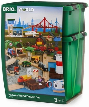 BRIO World Railway World Deluxe Set - 106-Piece FSC-Certified Wood and Accessory Train Set - Works with All BRIO Wooden Train Sets - Includes Tracks, Vehicles, Bridge & More - Kids Ages 3 & Up
