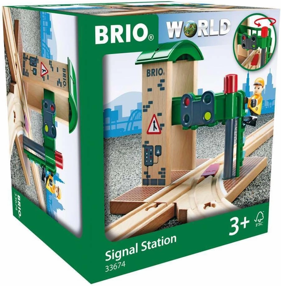 BRIO World Signal Station Set - 2-Piece Wooden Train Track Toy with Interactive Red Light and Figurine - FSC Certified - Compatible with All BRIO Railway Train Toys - Kids Ages 3 & Up
