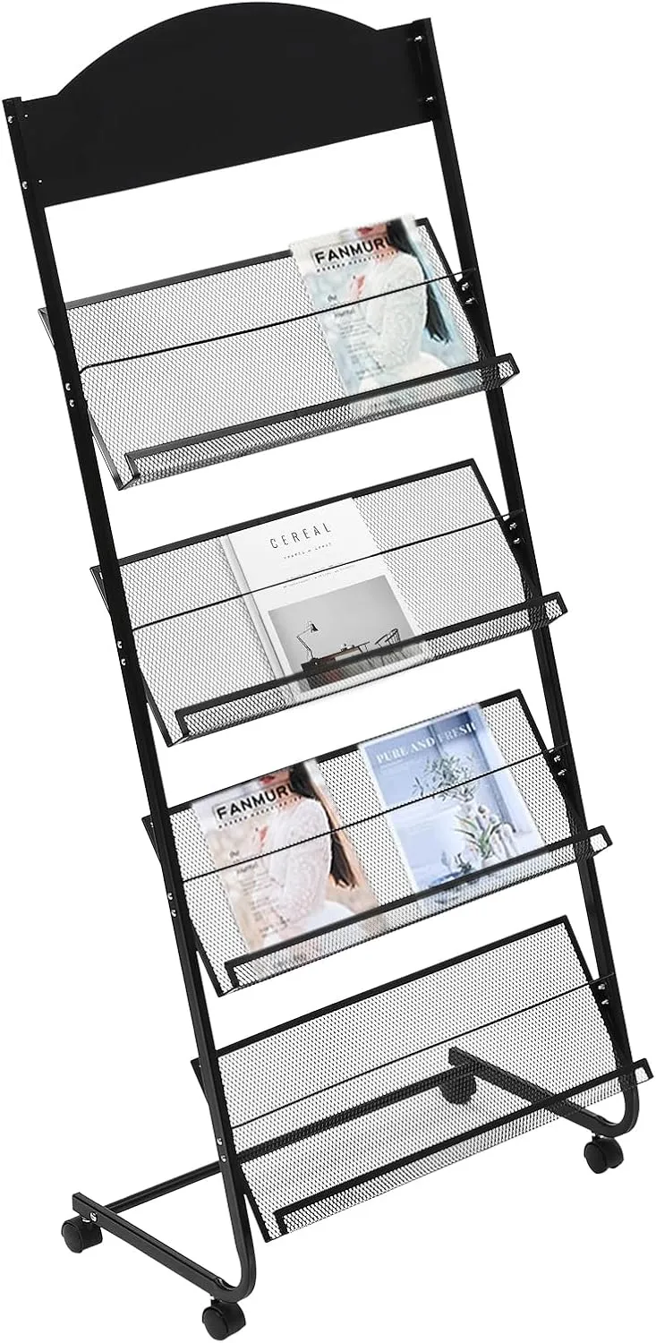 Brochure Display Rack Magazine News Paper Rack Metal Catalog Literature Rack Holder Stand Portable with Carrying Bag 4 Pockets for Exhibition Trade Show Retail Office Classroom